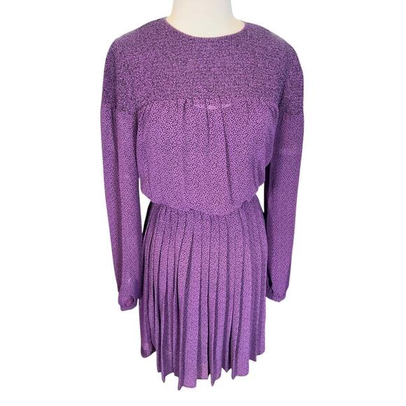 Michael Kors Leaf-Print Pleated Georgette Dress Size 4 Semi-Sheer Sleeves Flowy - Picture 3 of 10